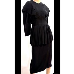 Vintage Junior Guild Original crepe black‎ dress XS/S 1940's pristine